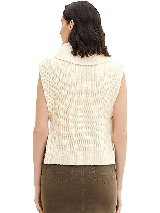 Tom Tailor Damen Ärmellos Pullover Rollkragen Beige