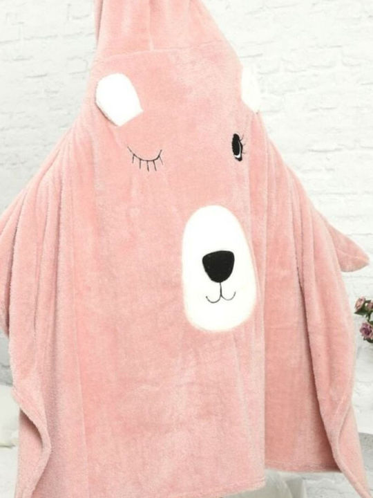 Siyah Inci Winter Women's Fleece Robe Pink Bear Poncho