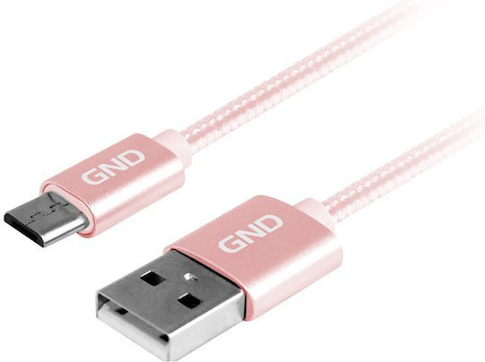 GND GND Braided USB 2.0 to micro USB Cable Ροζ 1m (GND MICUSB100MM09)