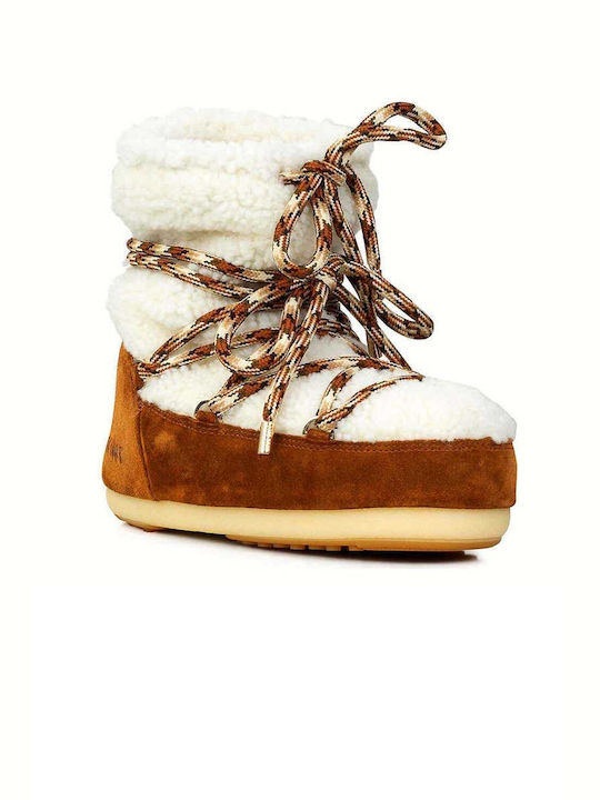 Moon Boot Light Low Shearling Suede Women's Boots Snow with Fur Beige