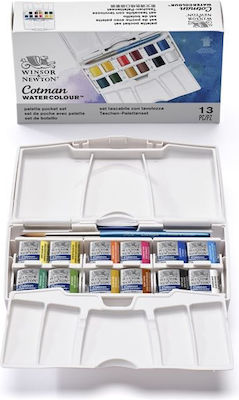 Winsor & Newton Pocket Plus Set Acuarele Multicolore cu Pincel 12buc Y0390373