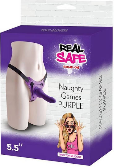 Toyz4lovers Real Safe Naughty Games Harness με Dildo 14cm σε Μωβ Χρώμα