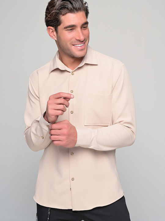 Ben Tailor Men's Shirt Long Sleeve Cotton Beige