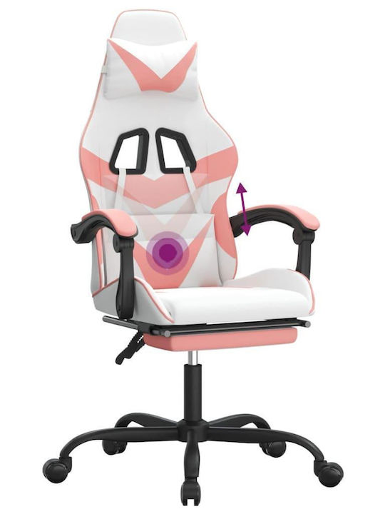 vidaXL 349564 Καρέκλα Gaming Δερματίνης με Υποπόδιο Λευκό/Ροζ