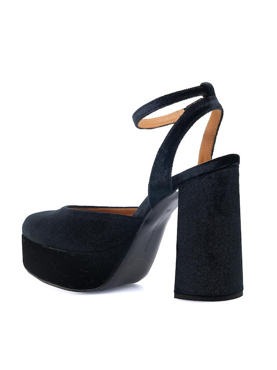 Tsakiris Mallas Leather Black Heels with Strap