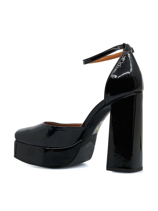 Tsakiris Mallas Patent Leather Black Heels with Strap