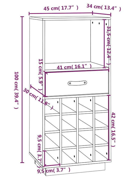 vidaXL Επιδαπέδια Μπουκαλοθήκη Ξύλινη Μαύρη 45x34x100εκ.