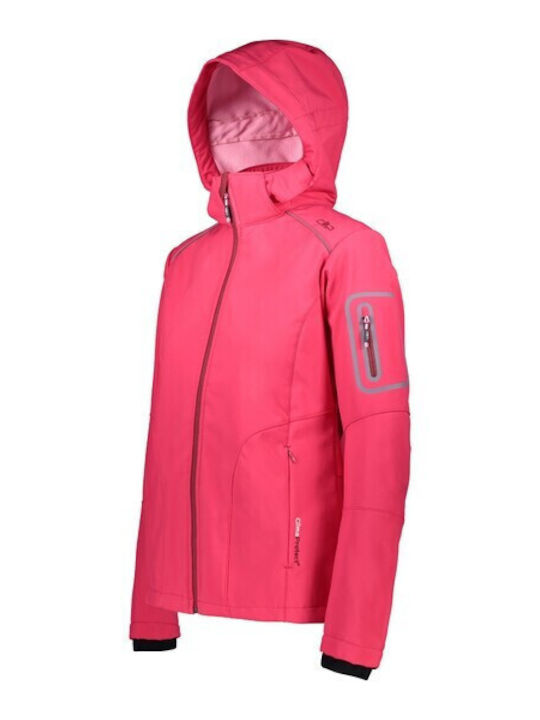 CMP Women's Short Sports Softshell Jacket Waterproof and Windproof for Winter with Hood Fuchsia