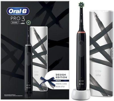 Oral-B Pro 3 3500 Design Edition Periuță de dinți electrică cu cronometru, senzor de presiune și husă de călătorie Black