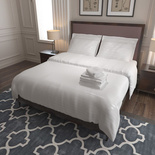Charalambidis Textiles Satin Stripe Hotelbettlaken Angepasst Weiß Doppel 210x270cm 1Stück