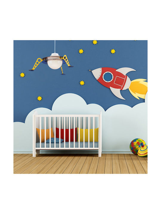 Aca Kids Wooden Single Ceiling Light E27 Space Ship Multicolour 13W 60x17cm