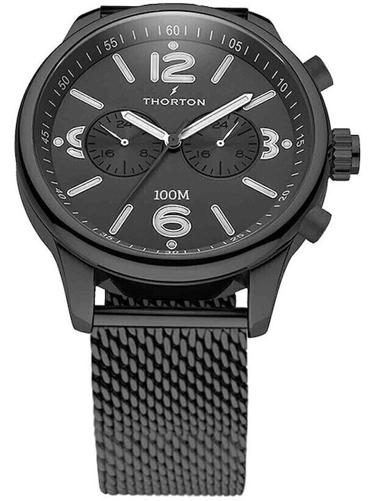 Thorton Ragnar II Men's Watch 46mm Chronograph Battery with Black Metal Bracelet