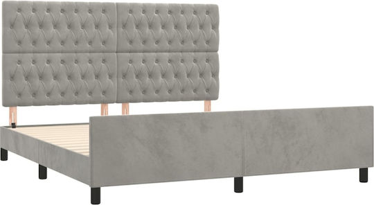 Pat King Size Tapițat cu Material Gri Deschis Potrivit pentru Saltea 180x200cm