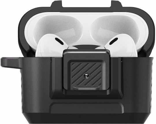 Spigen Lock Fit Silicone Case with Hook in Black for Apple AirPods Pro 2