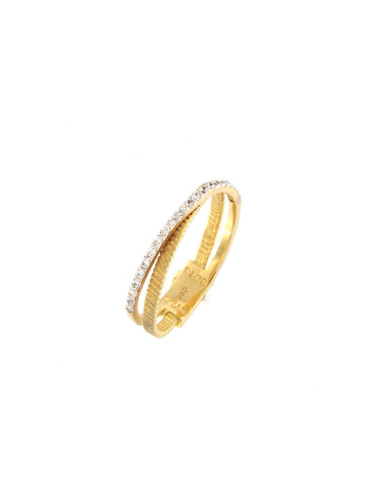 14K Yellow gold women's ring decorated with white cubic zirconia.