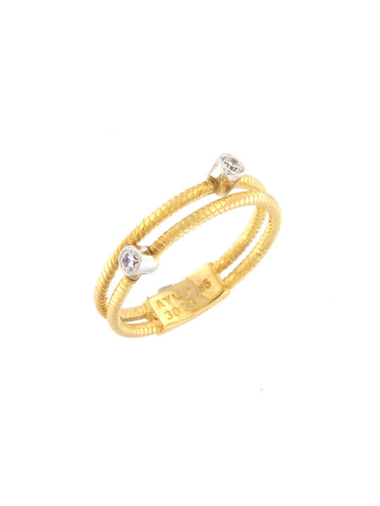 14K Yellow and white gold women's ring decorated with white zircons.