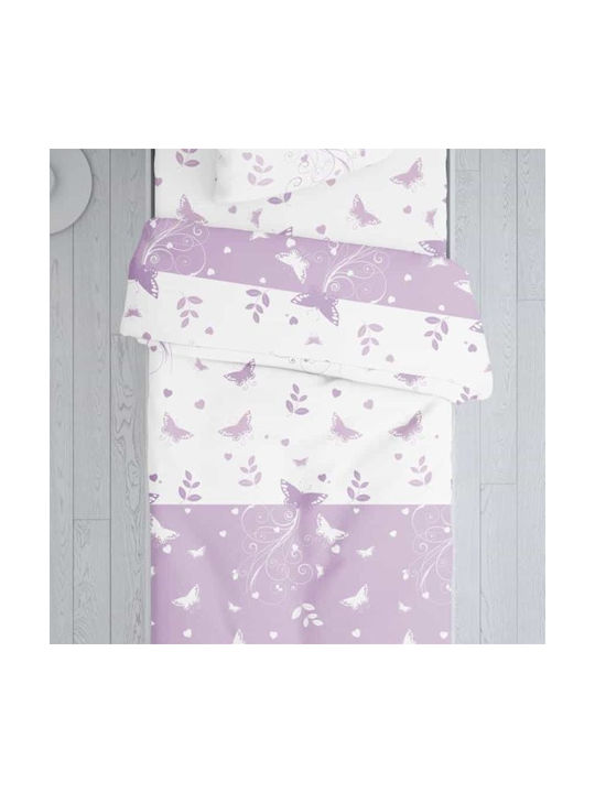 Viopros Sheet Set Single Cotton Βαλέρια Lilac 160x275cm 3pcs