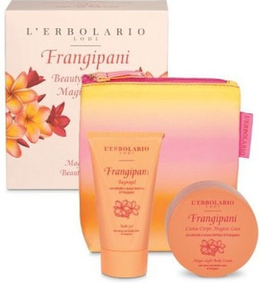 L' Erbolario Frangipani Pochette Magica Luce Skin Care Set for Moisturizing , Cleaning Body Cleaning & Brightening with Bubble Bath & Body Cream