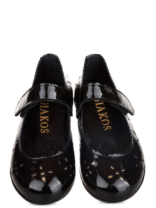 Kids Patent Leather Ballerinas with Hoop & Loop Closure Black
