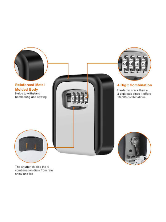 Heavy Duty Wall-mounted Combination Key Holder Plastic with Combination Dial 5 Hooks 9.4x4x11.3cm