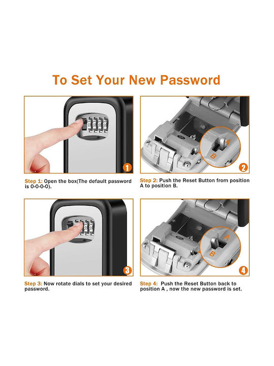 Heavy Duty Wall-mounted Combination Key Holder Plastic with Combination Dial 5 Hooks 9.4x4x11.3cm