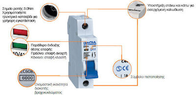 Gacia 1-Pole Automatic Circuit Breaker 63A 3ΚΑ 500-42308