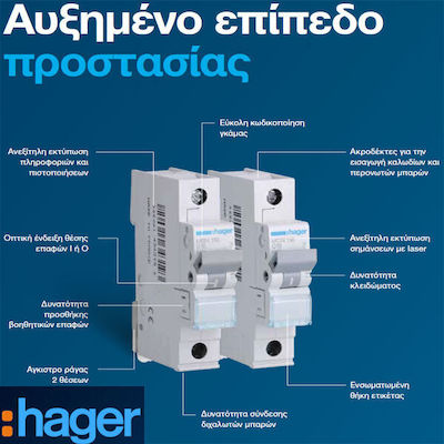 Hager 2-Poles Automatic Circuit Breaker 10A 10KA C 2X10A NCN210A