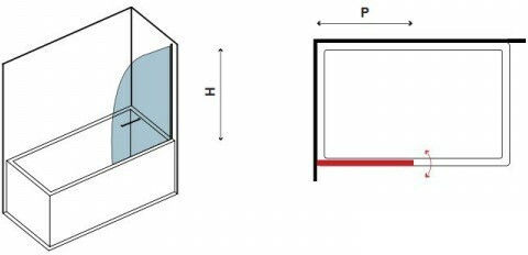 Karag M9 Bathtub Shower Screen with Hinged Door 85x140cm Clear Glass
