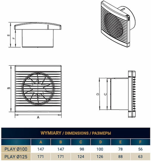 Dospel Play Classic 125 S Wall-mounted Ventilator Bathroom 125mm White