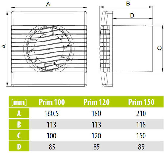 AirRoxy Prim 100 De perete Ventilator de Baie 100mm Alb