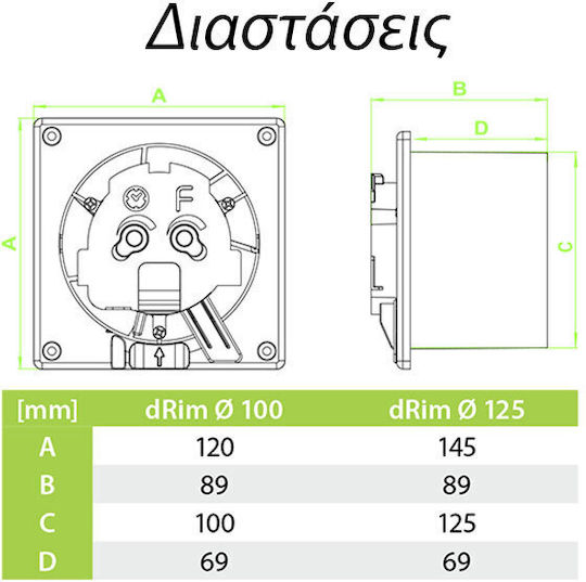 AirRoxy Standard De perete Ventilator de Baie 125mm Bej