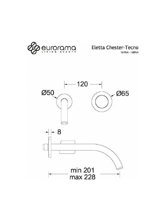 Eurorama Eletta Tecno Built-in Mixer & Spout Set for for Bathroom Sink 1 Exit Black Matt
