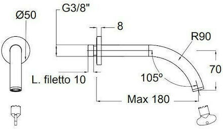 La Torre Elle Built-in Faucet Spout for Bathtub Inox Inox Brushed