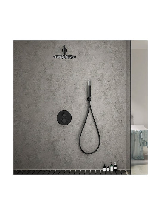 Imex Line Built-in Mixer, Hand Shower & Shower Head Set for Shower 2 Exits Black