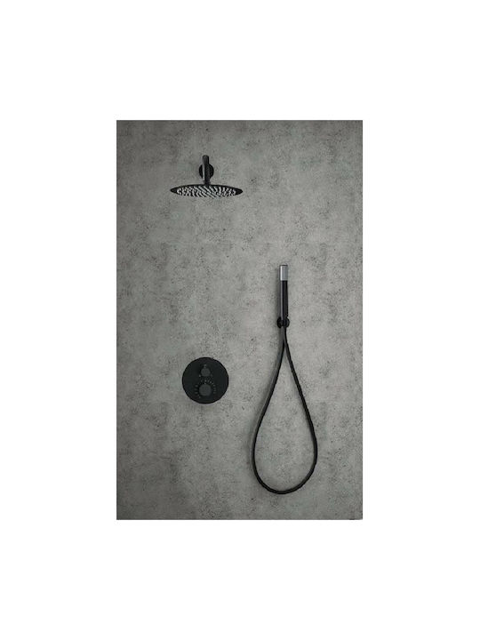 Imex Line Built-in Mixer, Hand Shower & Shower Head Set for Shower 2 Exits Black
