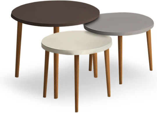 Rund Couchtisch Roma Holz Cream / Cappuccino / Coffee 3Stück B60xT60xH46cm