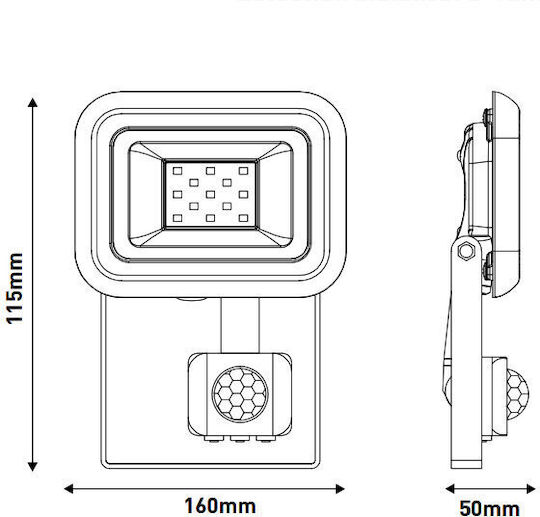 Eurolamp Στεγανός Προβολέας LED 10W Ψυχρό Λευκό 6500K με Αισθητήρα Κίνησης IP44