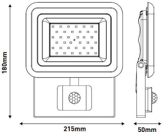 Eurolamp Waterproof LED Floodlight 30W Warm White 3000K with Motion Sensor IP44