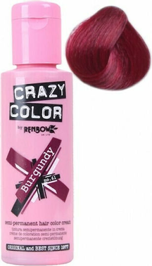 Crazy Color Semi-Permanent Προσωρινή Βαφή Μαλλιών 61 Burgundy 100ml 15gr