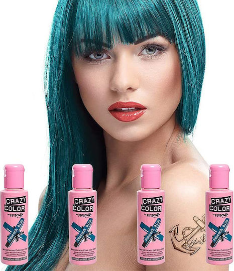 Crazy Color Semi-Permanent Προσωρινή Βαφή Μαλλιών 45 Peacock Blue 100ml 15gr