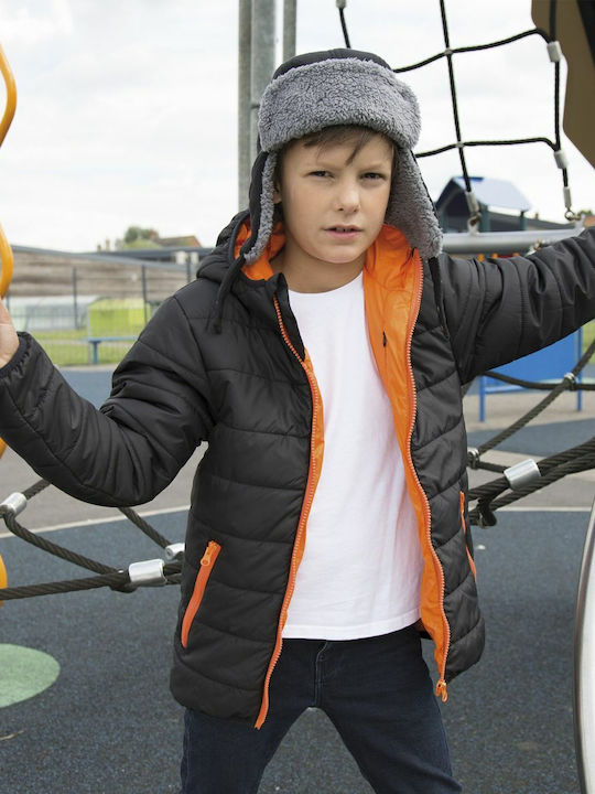 Kinder Gestepptes Kurzes Kinderjacke mit Futter & Kapuze Schwarz Orange
