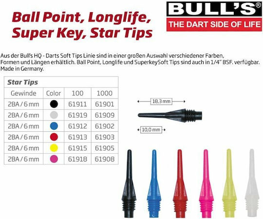 Bull's Star Soft Tips Μύτες για Βελάκια Black 6mm 100τμχ