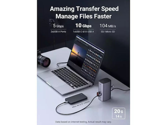 Ugreen USB-C Docking Station με HDMI/DisplayPort 4K PD Ethernet και συνδεση 3 Οθονών Ασημί (90325)