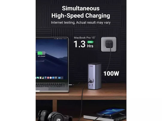 Ugreen USB-C Docking Station με HDMI/DisplayPort 4K PD Ethernet και συνδεση 3 Οθονών Ασημί (90325)