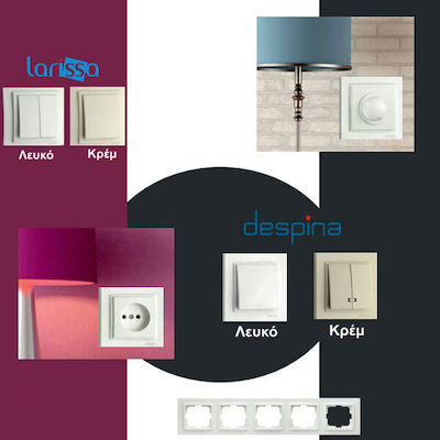 Mono Electric Despina Χωνευτός Διακόπτης Dimmer με Πλαίσιο Απλός Περιστροφικός 800W σε Μπεζ Χρώμα