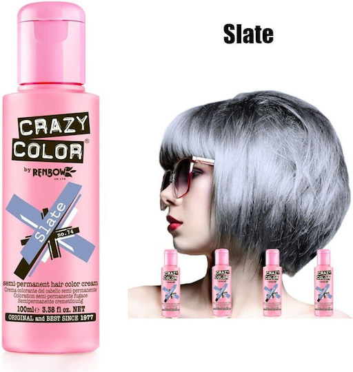Crazy Color Semi-Permanent Προσωρινή Βαφή Μαλλιών 74 Slate 100ml