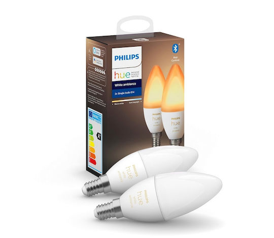 Philips Smart LED Bulbs 5.2W for Socket E14 Adjustable White 470lm Dimmable 2pcs