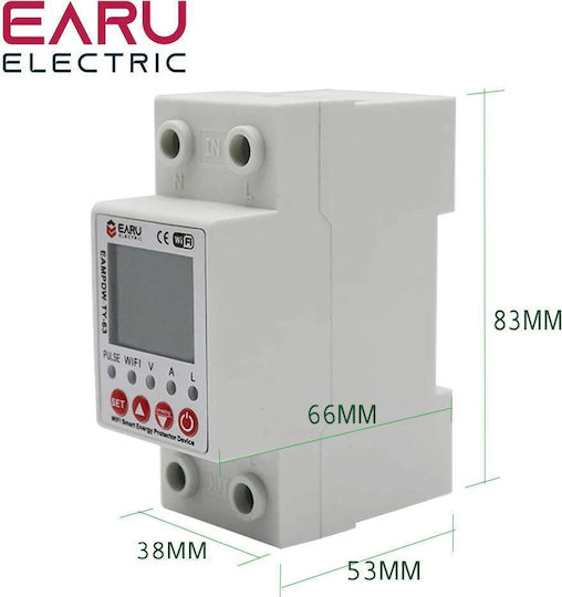 Earu EARU Kilowatt Meter Electric Panel Analog Rail Single Phase Wi-Fi Tuya TY-63