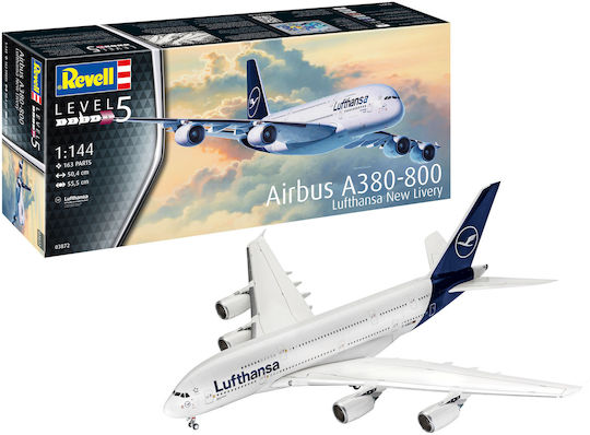 Revell A380-800 Lufthansa "New Livery" Modeling Figure Airplane White 163 Pieces in Scale 1:144 50.4x55.5x18cm.