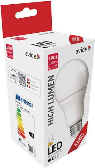 Avide ABG27EW-16W-AP Λάμπα LED 16W 71mm για Ντουί E27 και Σχήμα A70 Θερμό Λευκό 901lm
